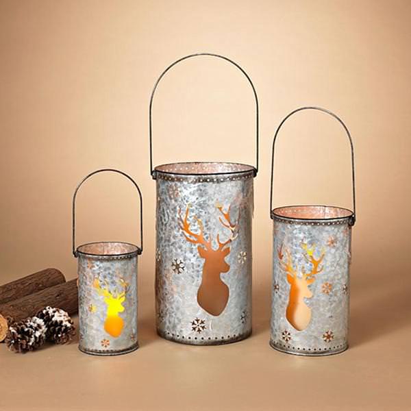 15.75" Metal Deer Design Nesting Lantern (Set of 3)