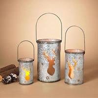 Gerson 15.75" Metal Deer Design Nesting Lantern (Set of 3)