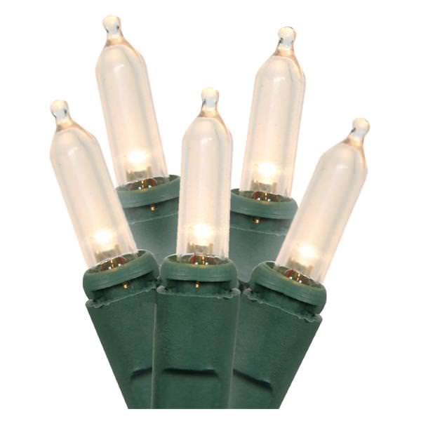 60 Light 16.5' Green Wire Warm White LED Miniature String