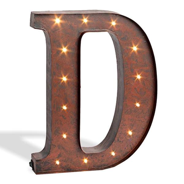 12" Rustic Brown Metal Battery Operated LED Lighted Letter "D" with Timer