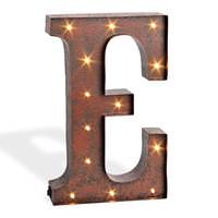 View 12" Rustic Brown Metal Battery Operated LED Lighted Letter "E" with Timer