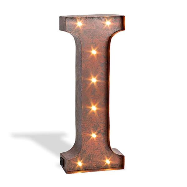 12" Rustic Brown Metal Battery Operated LED Lighted Letter "I" with Timer