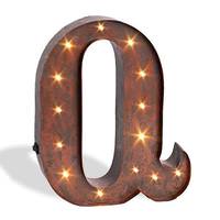 View 12" Rustic Brown Metal Battery Operated LED Lighted Letter "Q" with Timer