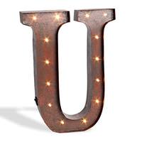 Gerson 12" Rustic Brown Metal Battery Operated LED Lighted Letter "U" with Timer