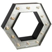 Gerson 20.5" Black & Silver Metal Battery Operated LED Lighted Hexagon Wall Shelf with Timer