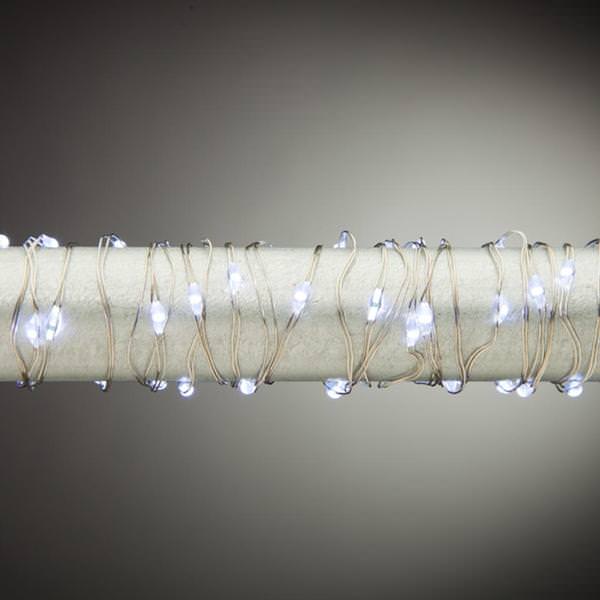 60 Light 10' Silver Wire Multi-Function Cool White Battery Operated Outdoor LED Micro Miniature String with Timer