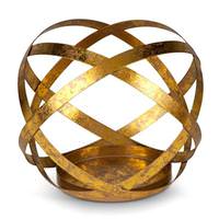 Gerson 5.9" x 7.1" Antique Gold Finish Metal Sphere Pillar Candle Holder