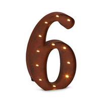 Gerson 12" Rustic Brown Metal Battery Operated LED Lighted Number "6" with Timer