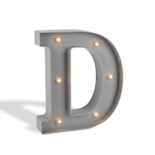 10" Gray Plastic Battery Operated LED Lighted Letter "D" with Timer