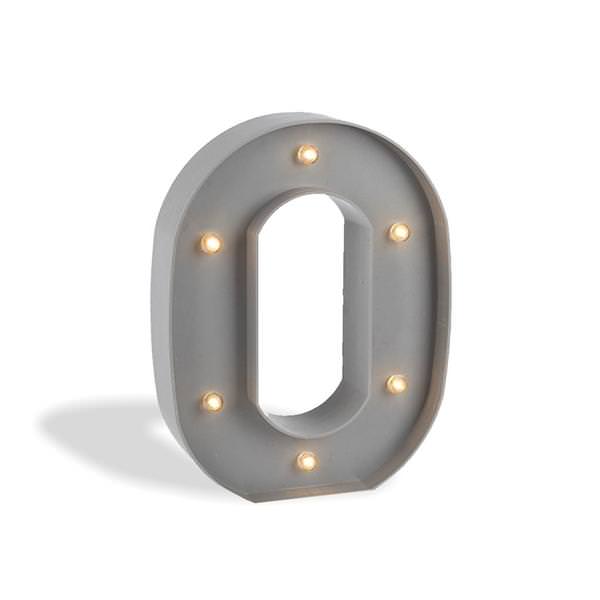 10" Gray Plastic Battery Operated LED Lighted Letter "O" with Timer