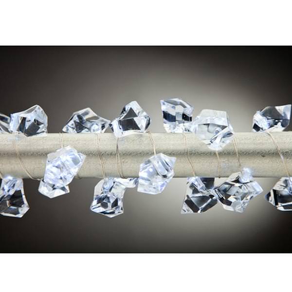 3.3' 20 Light Silver Wire Cool White Clear Acrylic Gems Battery Operated Micro LED String