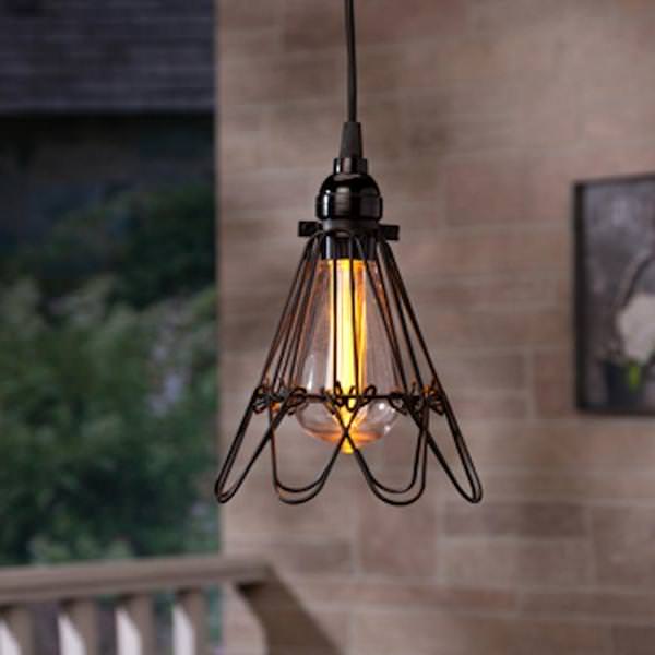 1 Light 4" x 7.5" Adjustable Metal Cage Solar Battery Operated Etched LED Plastic ST64 Pendant