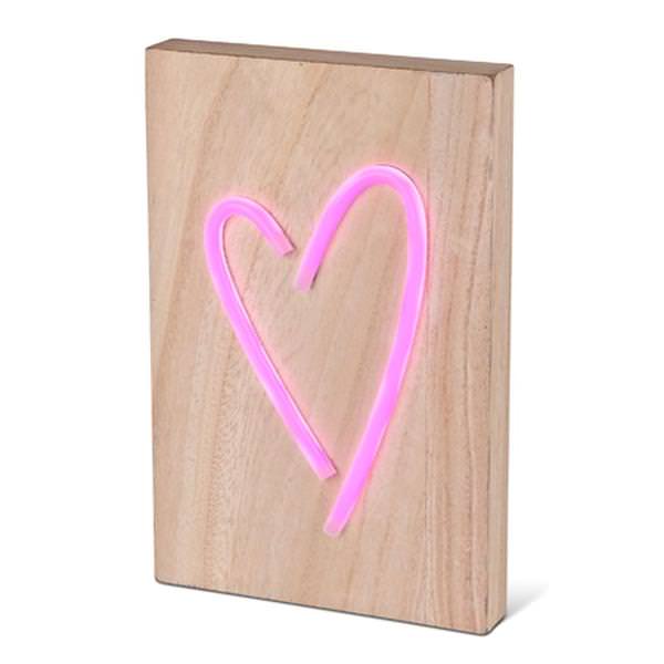 7.6" x 11.75" Battery Operated LED Tube Lighted Pink Heart Wood Block with Timer