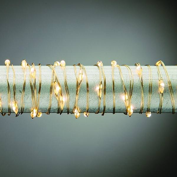 30 Light 60" Gold Wire Warm White Battery Operated Micro LED String with Timer