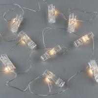 Gerson 20' 20 Light Battery Operated Clear Clothespin Clip Warm White LED Light String