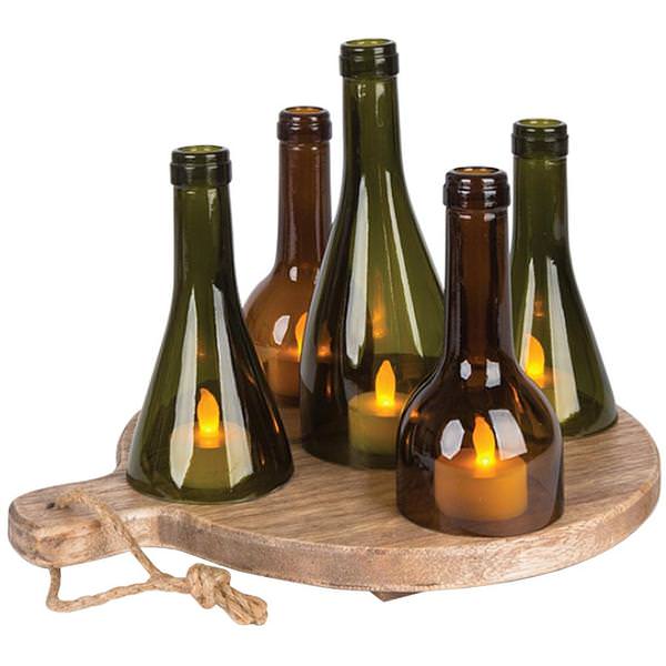 5 Wine Bottles Tealights on Brew Tray