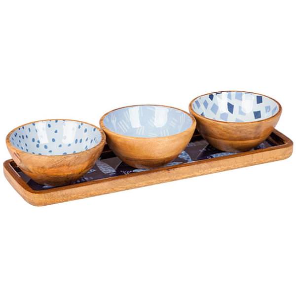 Mango Wood Tray and Dip Bowls (4 piece)