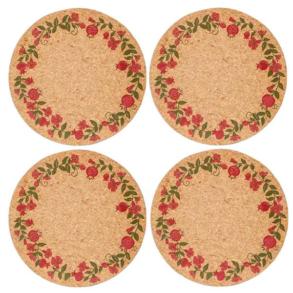 15" Pomegranate Wreath Design Cork Placemat (4 pack)