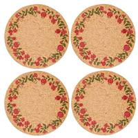 Gerson 15" Pomegranate Wreath Design Cork Placemat (4 pack)