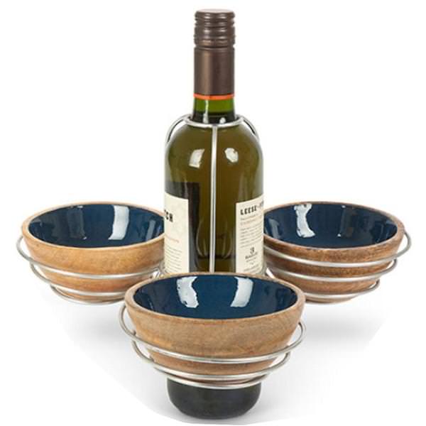 Wine Bottle Mango Wood Bowls Server Set