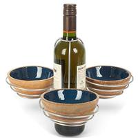 Gerson Wine Bottle Mango Wood Bowls Server Set