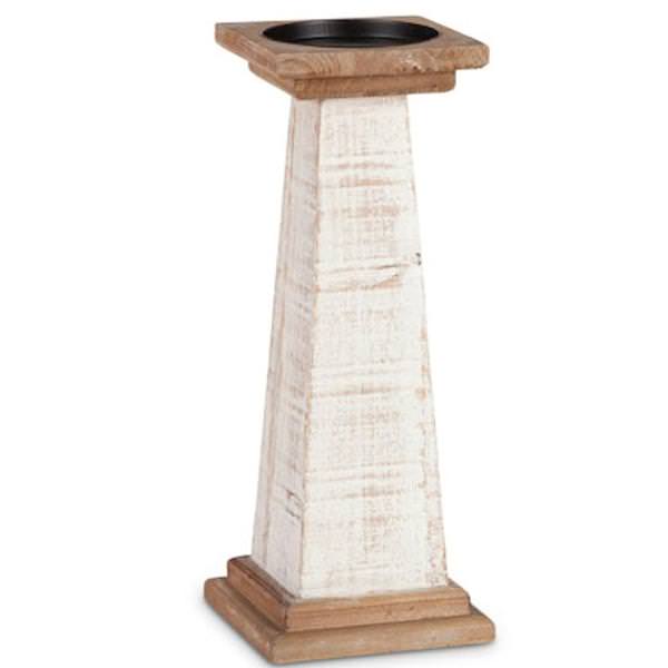 13.6" White Wood Candle Holder