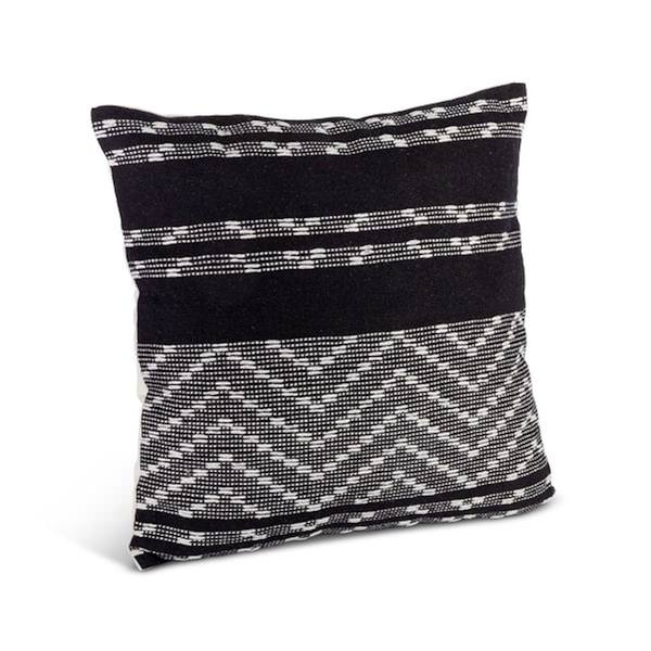 18" Black and Ivory Woven Cotton Pillow