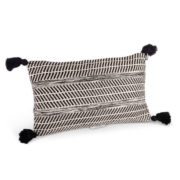 21" Black and Ivory Woven Cotton Pillow