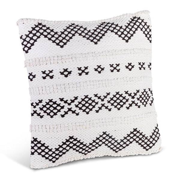 18" Black and Ivory Woven Cotton Pillow