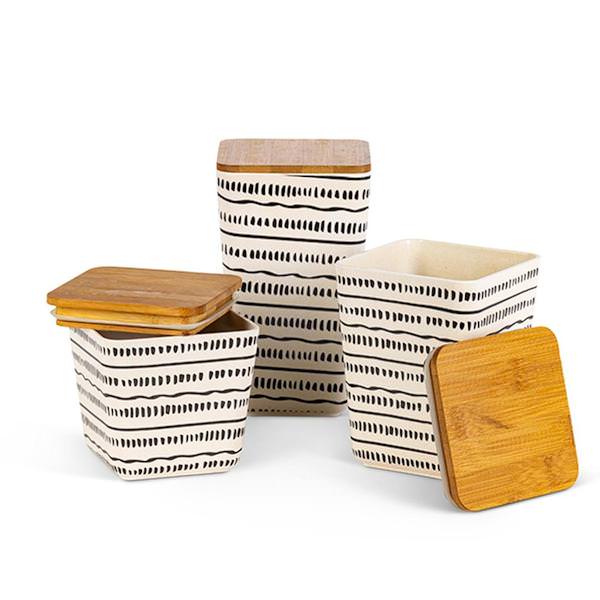 28.5" Bamboo and Metal 3 Tier Basket (Set of 3)