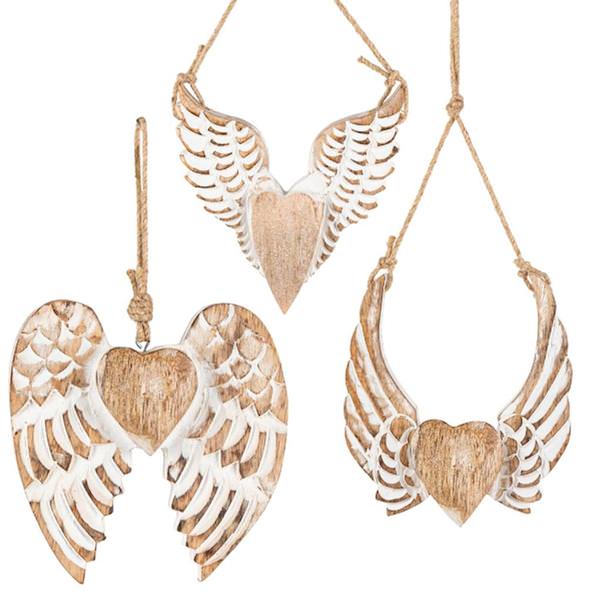 11" Mango Wood Angel Wings  (Set of 3)