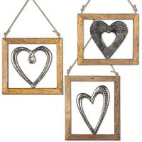 Gerson 9.25" Mango Wood Metal Heart (Set of 3)