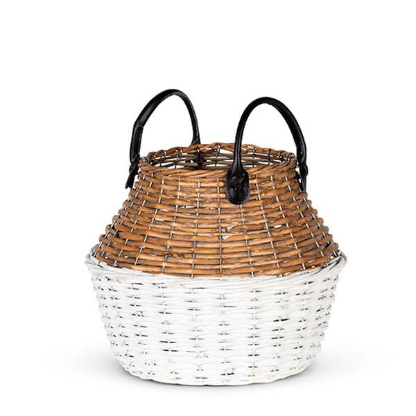 12.6" White and Wood 2 Tone Basket