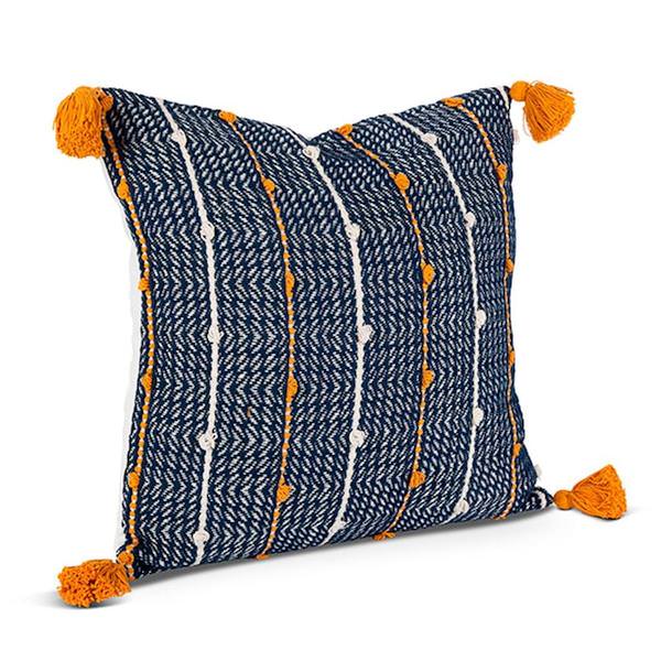 18" Navy, Gold and White Woven Cotton Pillow