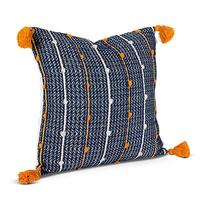 Gerson 18" Navy, Gold and White Woven Cotton Pillow