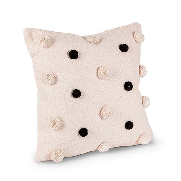 18" Ivory and Black Woven Cotton Pillow