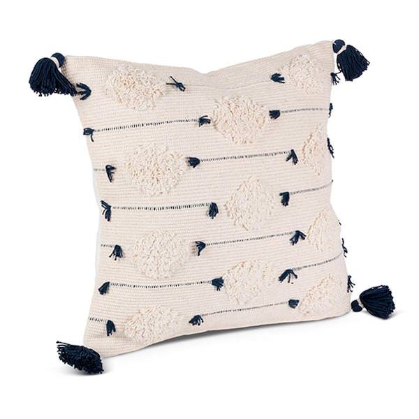 18" Ivory and Black Woven Cotton Pillow