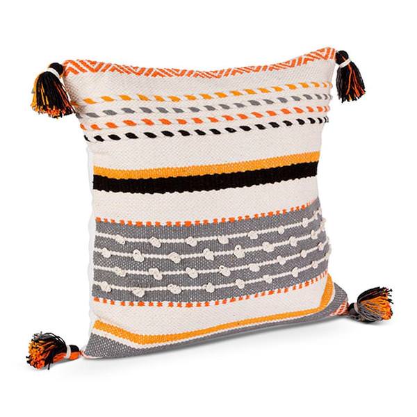 18" Navy, Gold and White Woven Cotton Pillow