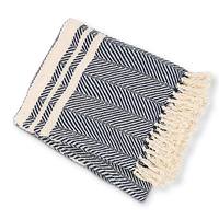Gerson 60" x 50" Navy and Ivory Woven Cotton 