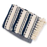 Gerson 60" x 50" Navy and Ivory Woven Cotton 