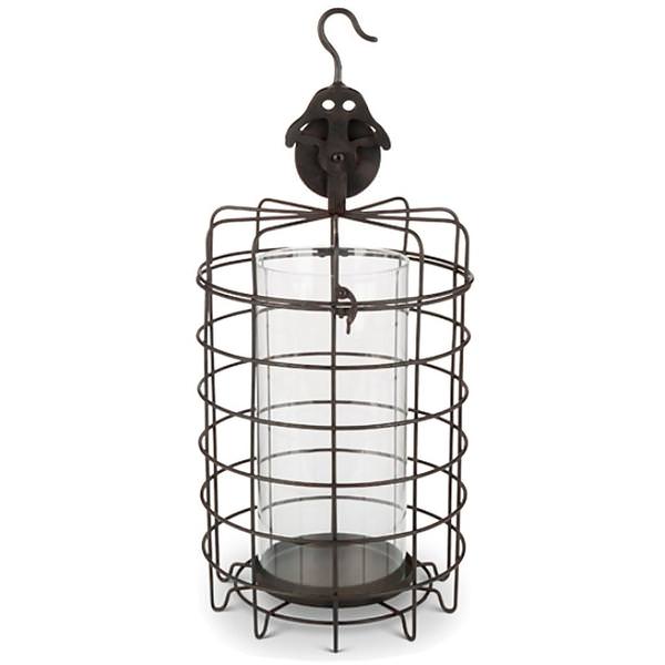 Metal Pulley Hange Candle Holder with Glass Cylinder