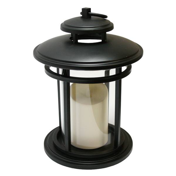 13" Black Metal Cylinder Lantern Melted Edge Realistic Battery Operated LED Plastic Candle Light with Timer