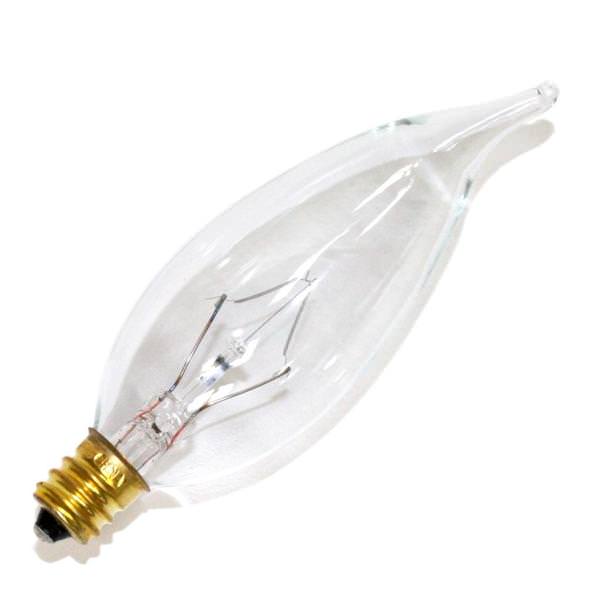 25 watt 130 volt CA10 Candelabra Screw Base Clear
