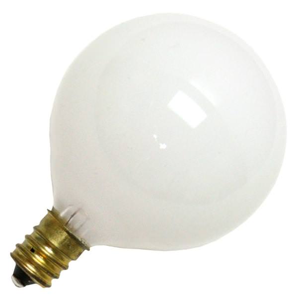25 watt 130 volt G16.5 Candelabra Screw Base White