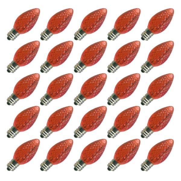 C7 Candelabra Screw Base Red Faceted Non-Dimmable LED (25 pack)