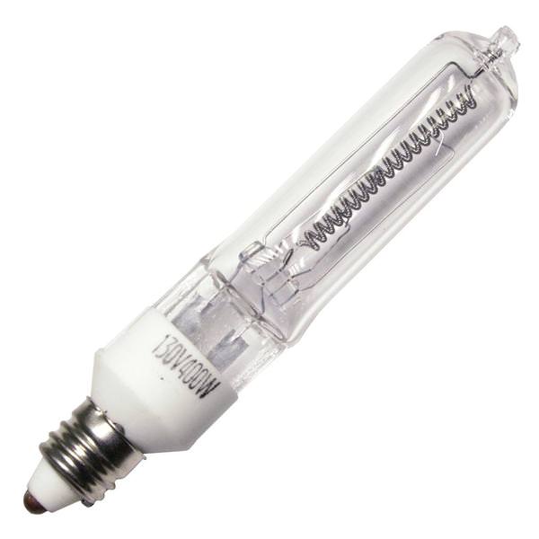 400 watt 130 volt T4.5 Miniature Candelabra Screw Base Clear
