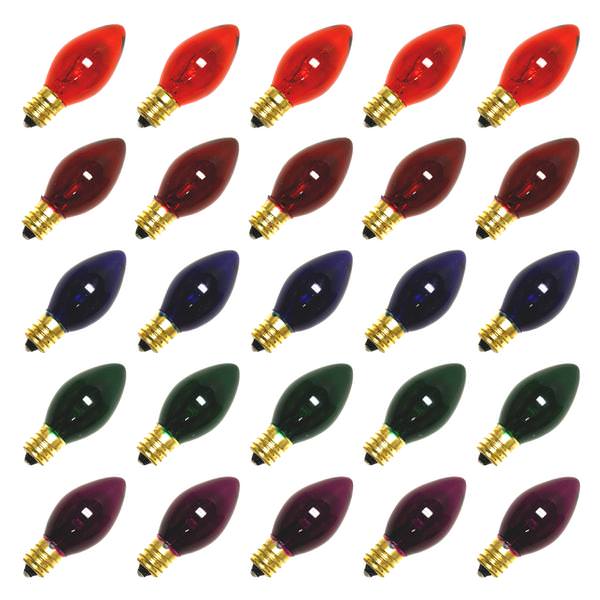 5 watt 130 volt C7 Candelabra Screw Base Transparent Multi-Color (25 pack)