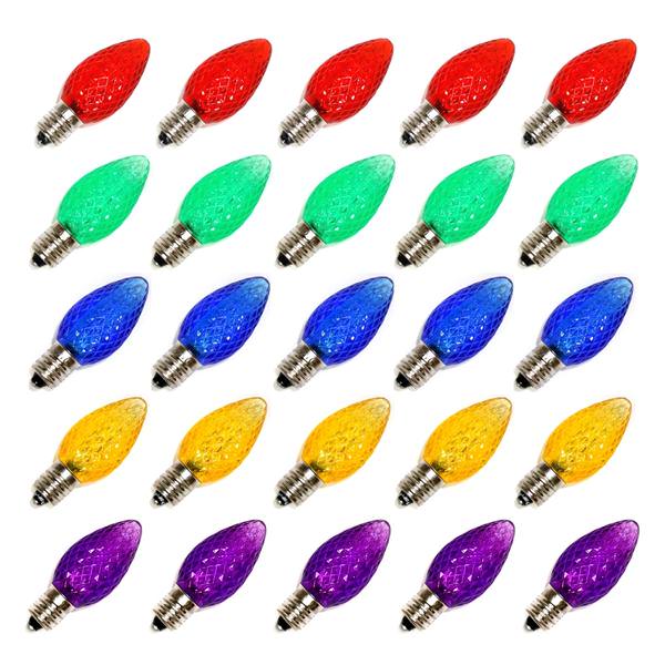 C7 Candelabra Screw Base Multi-Color Faceted Twinkle LED (25 pack)