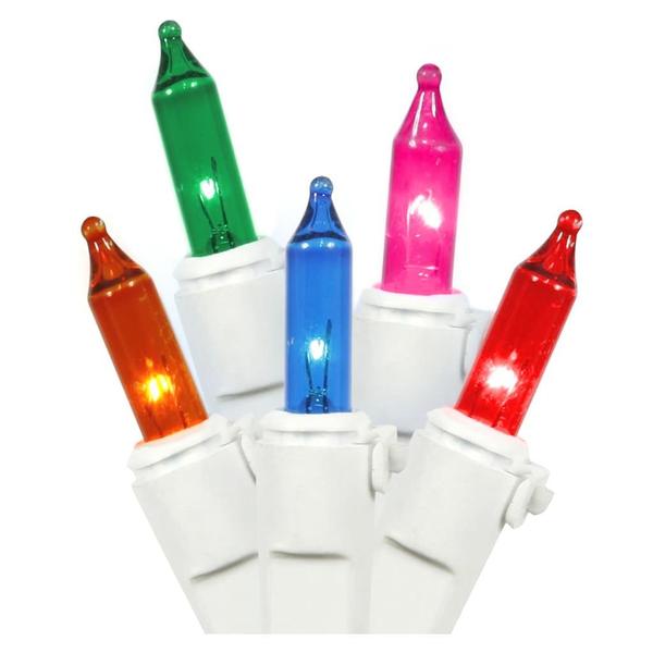 15' 300 Light White Wire Multi-Color Miniature String with 3.5" Drop Spacing