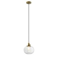 Kichler 1 Light Natural Brass Clear Seeded Glass Mini Pendant Light Fixture